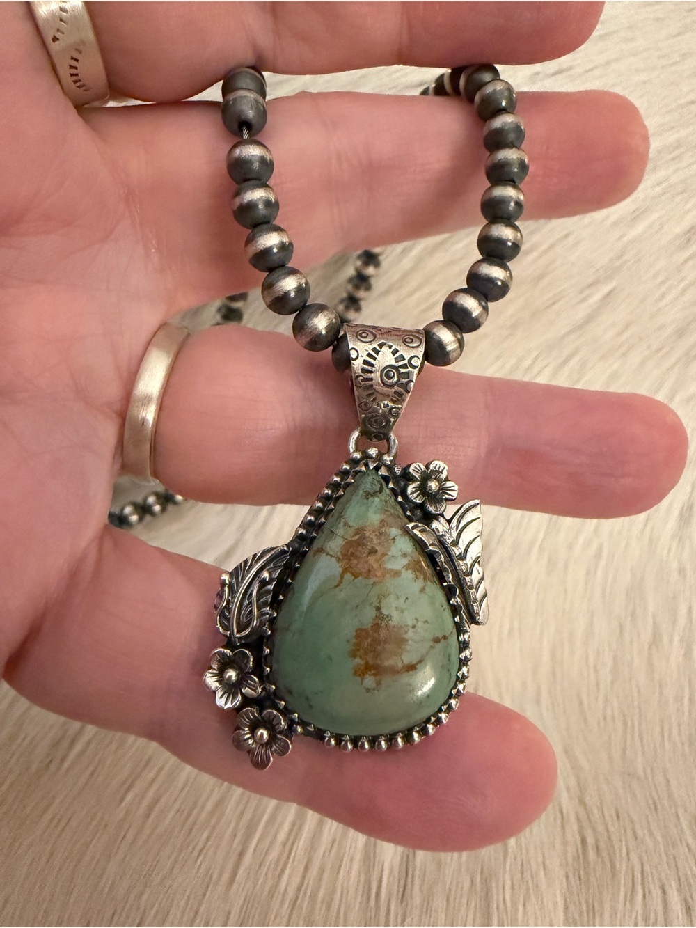 ❤️ Kingman Turquoise Sterling Pendant Butterfly Floral Motif Decorative 9mm Bail